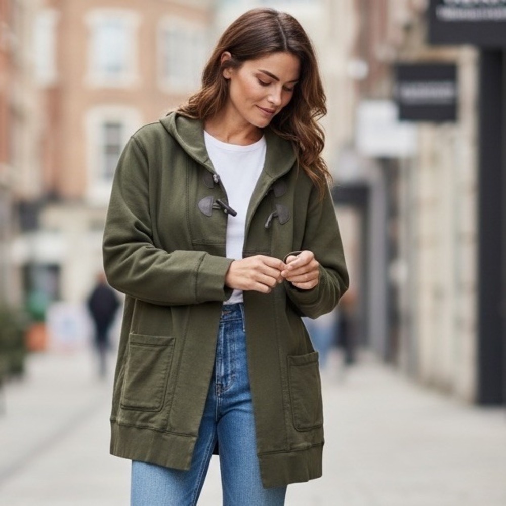 Chaps Denim Womens XL Olive Green Cotton Toggle Shawl Collar Cardigan Jacket